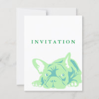 French Bulldog Green Invitation
