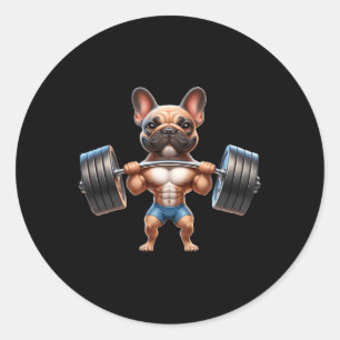 French Bulldog Gym Frenchie Weightlifter Bodybuild Classic Round Sticker