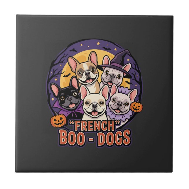 French Bulldog Halloween Boo Dogs Vector Ceramic Tile (Front)