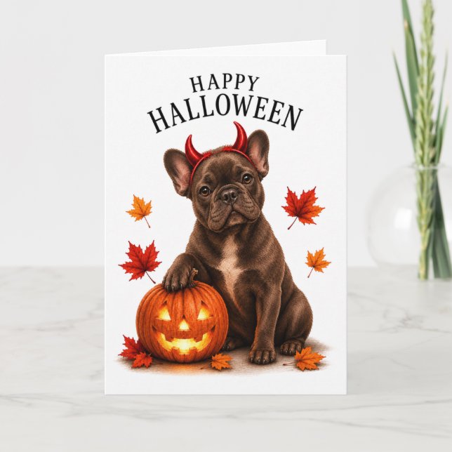 French Bulldog Halloween Devil Dog Card (Front)