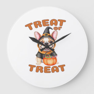 French Bulldog Halloween Dog Costume �Treat or Tre Large Clock