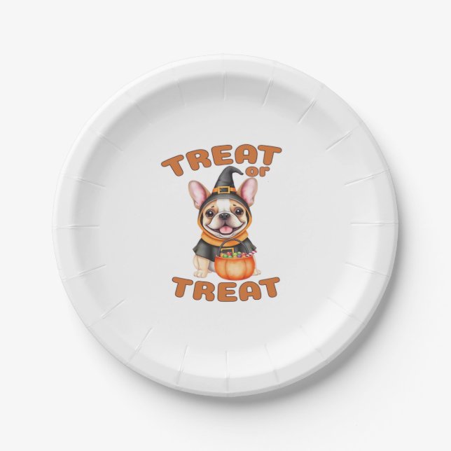 French Bulldog Halloween Dog Costume �Treat or Tre Paper Plate (Front)