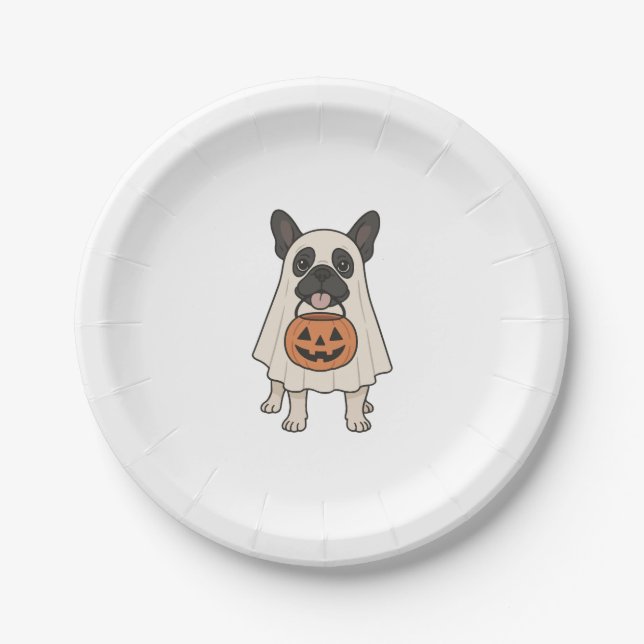 French Bulldog Halloween Dog Ghost Paper Plate (Front)