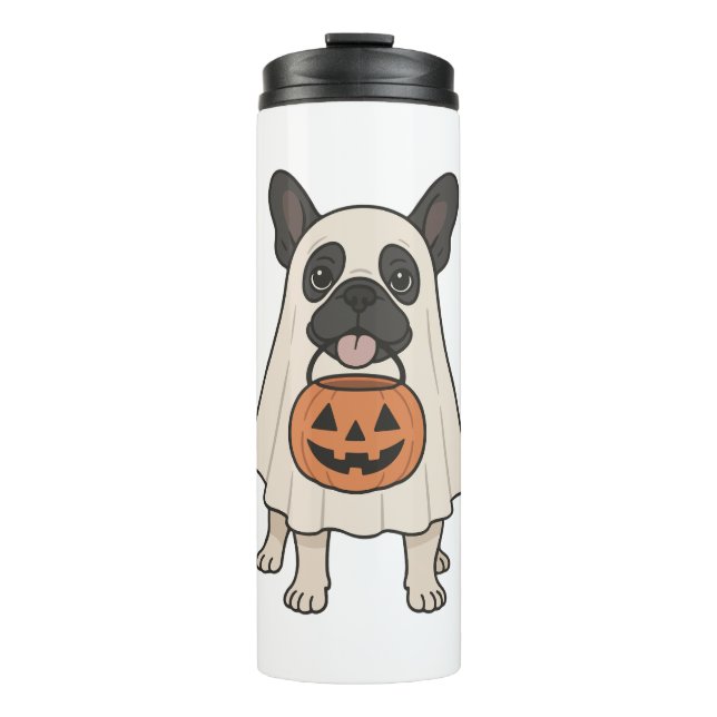 French Bulldog Halloween Dog Ghost Thermal Tumbler (Front)