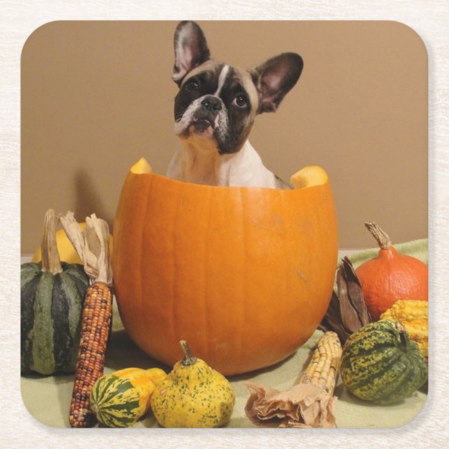 French Bulldog Halloween French Bulldog Square Paper Coaster (Front)