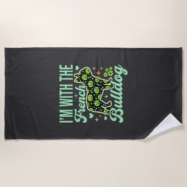 French Bulldog Halloween Pumpkin Pattern Design Beach Towel (Front)