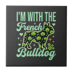 French Bulldog Halloween Pumpkin Pattern Design Ceramic Tile