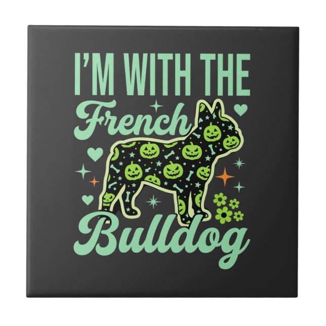 French Bulldog Halloween Pumpkin Pattern Design Ceramic Tile (Front)