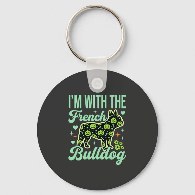 French Bulldog Halloween Pumpkin Pattern Design Key Ring (Front)
