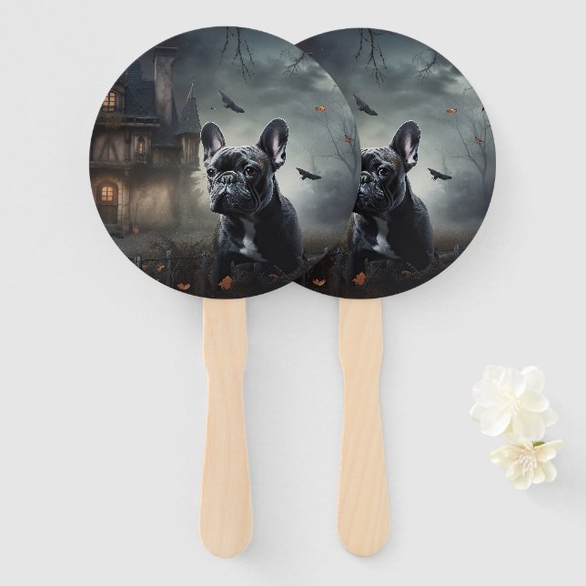 French Bulldog Halloween Scary Hand Fan (Front and Back)