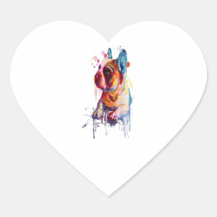 French Bulldog Hand Drawing Art Gift Heart Sticker
