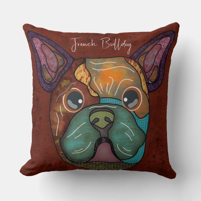 French Bulldog hand-painted Throw Pillow (Front)