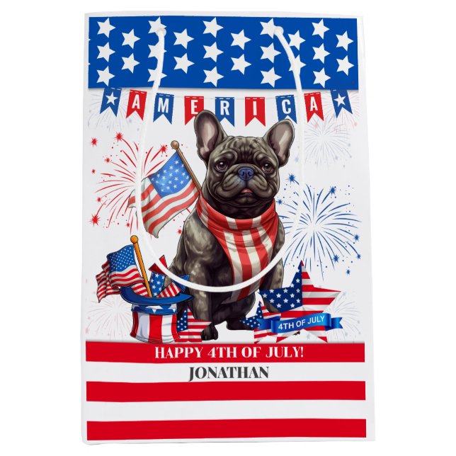 French Bulldog Happy 4Th Of July America Patriotic Medium Gift Bag (Front)