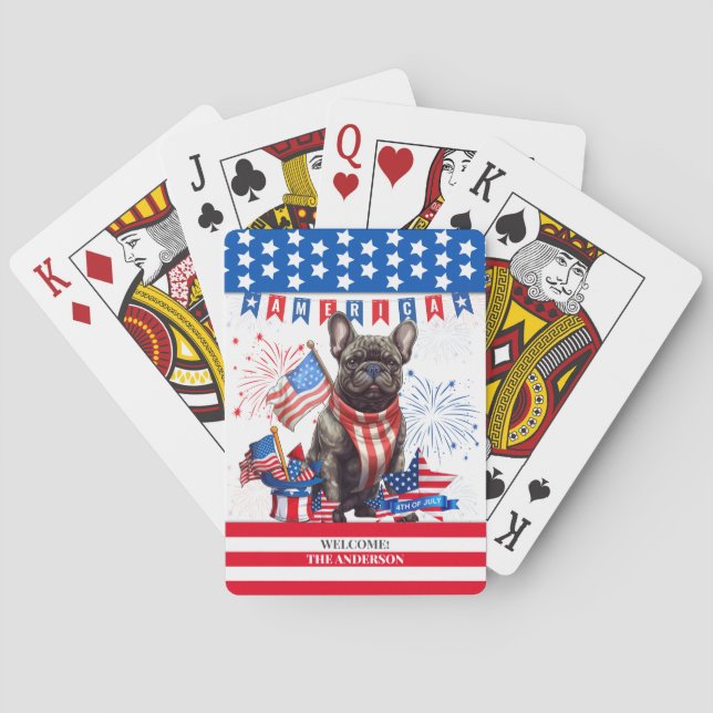 French Bulldog Happy 4Th Of July America Patriotic Playing Cards (Back)