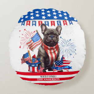 French Bulldog Happy 4Th Of July America Patriotic Round Cushion