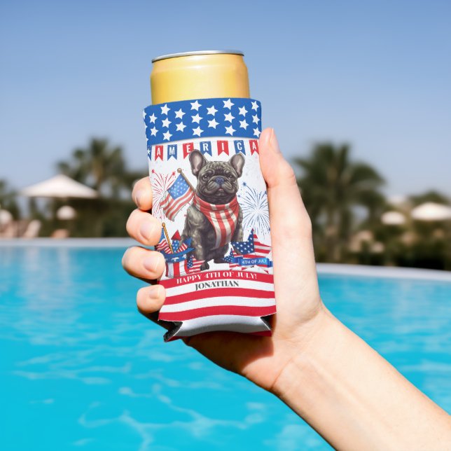 French Bulldog Happy 4Th Of July America Patriotic Seltzer Can Cooler (In Situ Pool)
