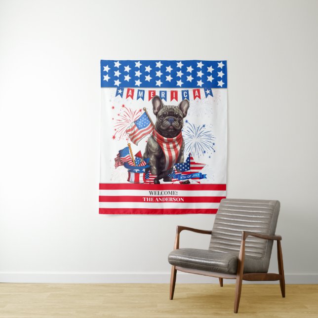 French Bulldog Happy 4Th Of July America Patriotic Tapestry (In Situ)