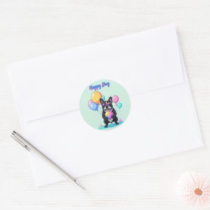 French Bulldog Happy Day Französische Bulldogge Classic Round Sticker
