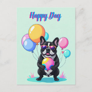 French Bulldog Happy Day Französische Bulldogge Holiday Postcard