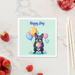 French Bulldog Happy Day Französische Bulldogge Napkin