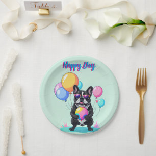 French Bulldog Happy Day Französische Bulldogge  Paper Plate