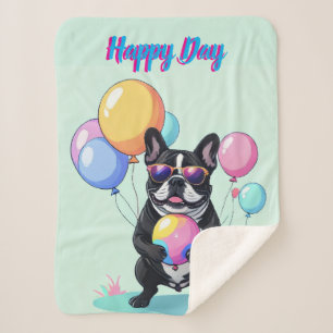 French Bulldog Happy Day Französische Bulldogge  Sherpa Blanket