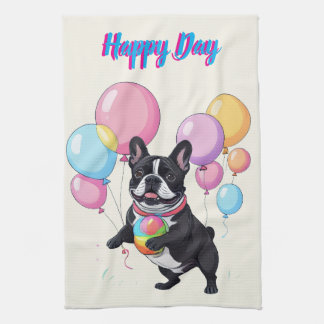 French Bulldog Happy Day Französische Bulldogge  Tea Towel