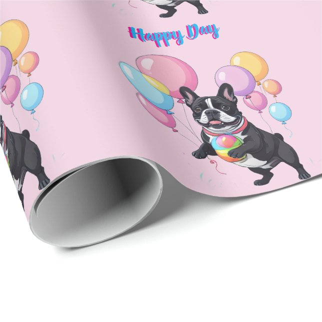 French Bulldog Happy Day Französische Bulldogge  Wrapping Paper (Roll Corner)