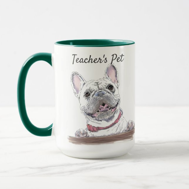 French Bulldog Happy Dog Drawing Personalised Mug (Left)