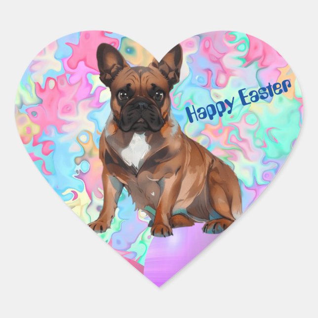 French Bulldog Happy Easter French Bulldog Heart Sticker (Front)