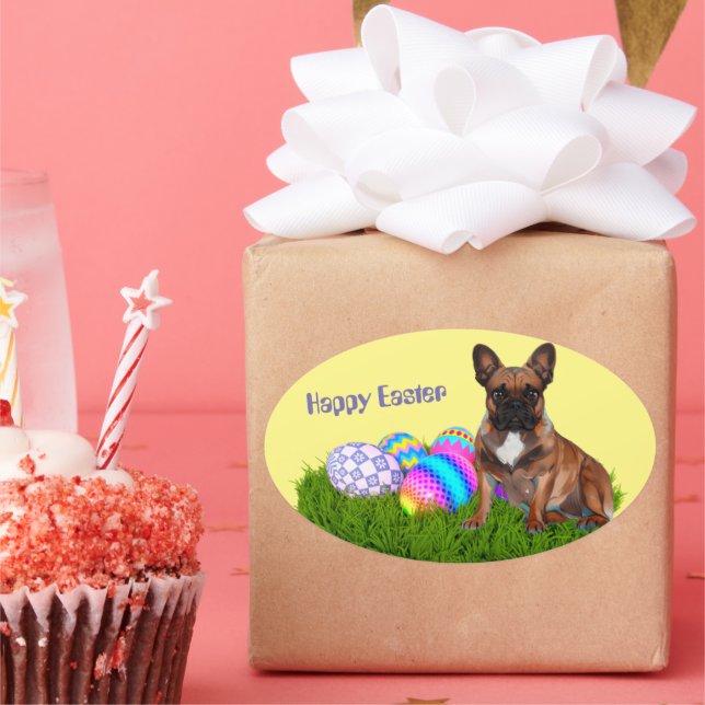 French Bulldog Happy Easter Oval Sticker (Party)