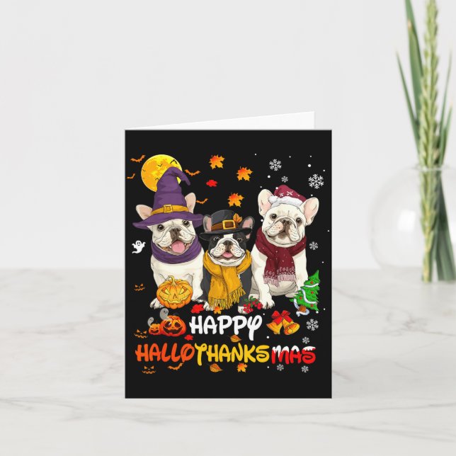 French Bulldog Happy Hallothanksmas Dog Lover Chri Card (Front)