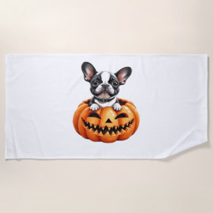 French Bulldog Happy Halloween pumpkin Classic T-S Beach Towel