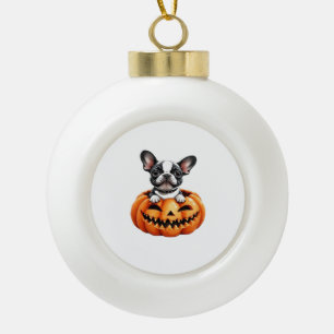 French Bulldog Happy Halloween pumpkin Classic T-S Ceramic Ball Christmas Ornament