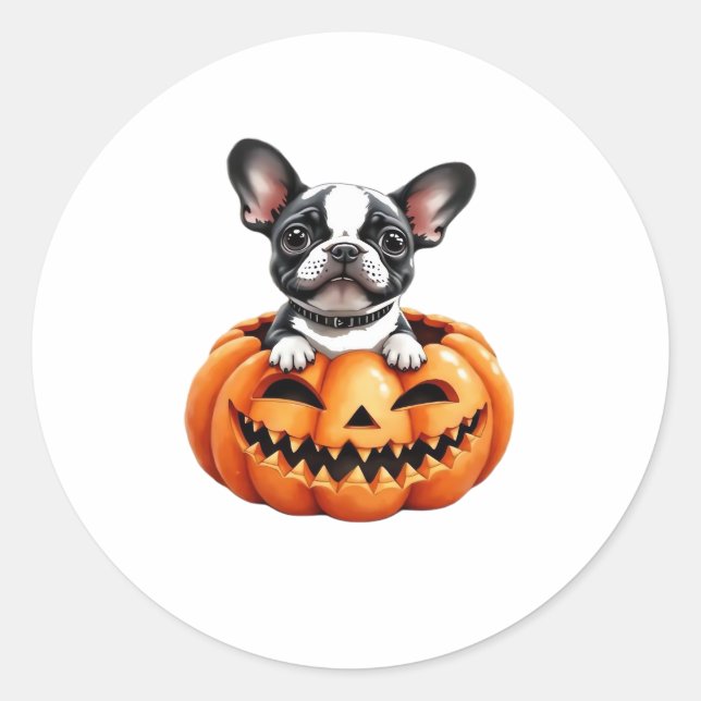 French Bulldog Happy Halloween pumpkin Classic T-S Classic Round Sticker (Front)