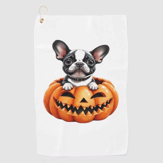 French Bulldog Happy Halloween pumpkin Classic T-S Golf Towel (Front)