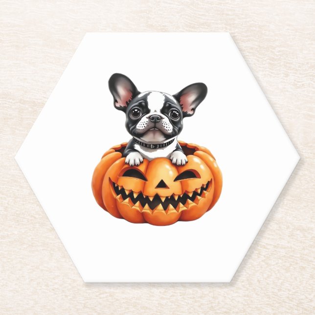 French Bulldog Happy Halloween pumpkin Classic T-S Paper Coaster (Front)