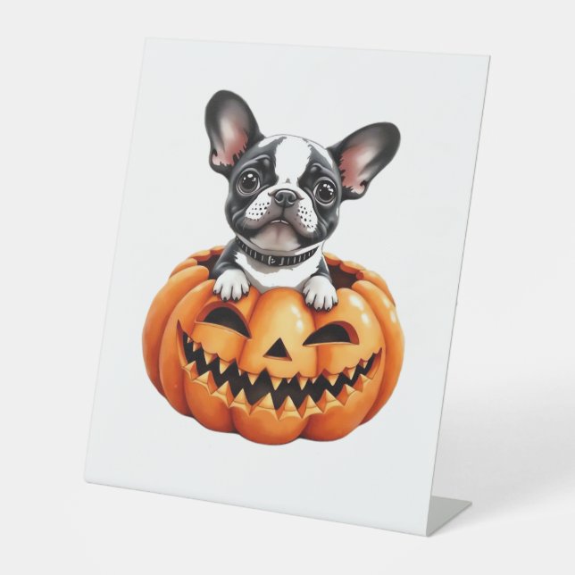 French Bulldog Happy Halloween pumpkin Classic T-S Pedestal Sign (Front)