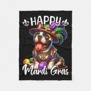 French Bulldog Happy Mardi Gras Frenchie Fleece Blanket