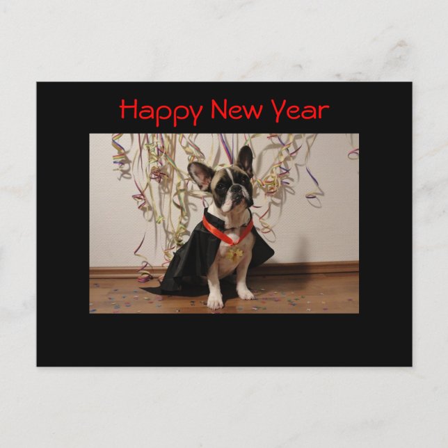 French Bulldog Happy New Year Holiday Postcard (Front)