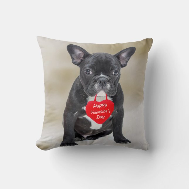 French Bulldog Happy Valentine's Day Pillow (Front)