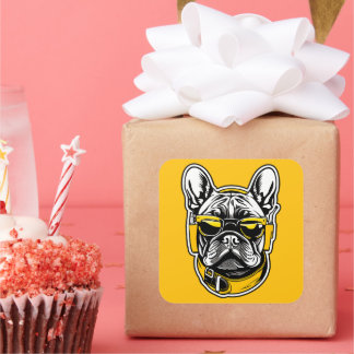 French Bulldog Headphones Square Sticker