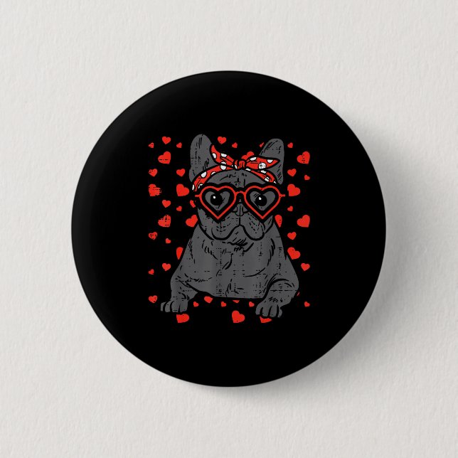 French Bulldog Heart Gles Valentine Day Frenchie D 6 Cm Round Badge (Front)