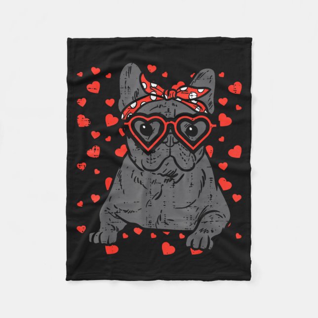 French Bulldog Heart Gles Valentine Day Frenchie D Fleece Blanket (Front)