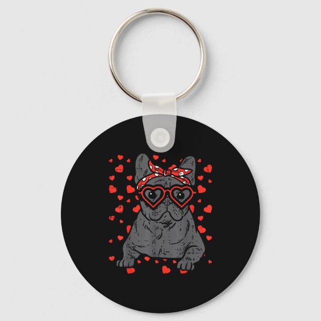 French Bulldog Heart Gles Valentine Day Frenchie D Key Ring (Front)