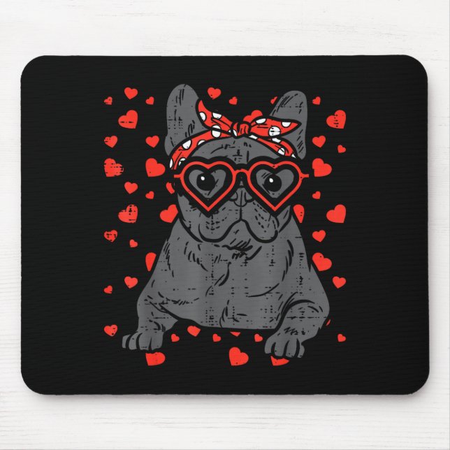 French Bulldog Heart Gles Valentine Day Frenchie D Mouse Pad (Front)