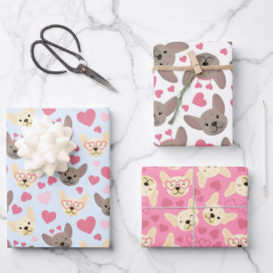French Bulldog Heart Seamless Pattern Wrapping Paper Sheet