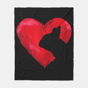 French Bulldog Heart Silhouette Valentines Day Dog Fleece Blanket