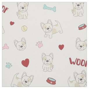French bulldog hearts pawprint dog lover fabric