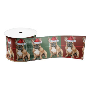 French Bulldog Holiday Plaid Funny Dog Christmas Satin Ribbon